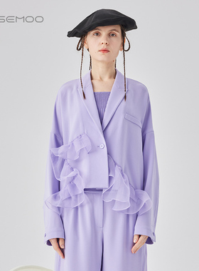 ROSEMOO/容子木24年秋季新款轻薄垂顺拼纱款西装RCL3XP110A