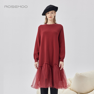 毛衣RMT4LP322C 温暖拼纱长款 容子木ROSEMOO 商场同款