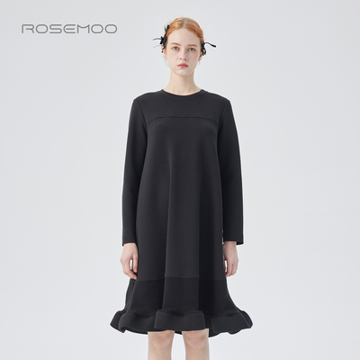 容子木ROSEMOO25冬商场同款棉感微弹波浪下摆连衣裙RSS4LC427D