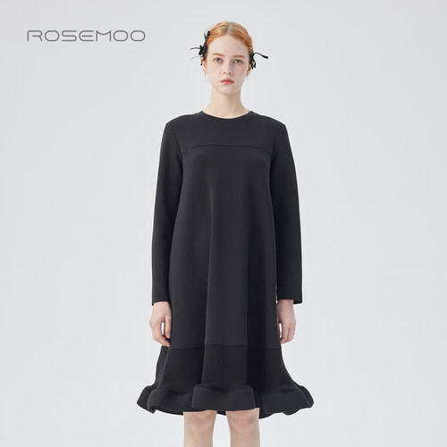 容子木ROSEMOO25冬商场同款棉感微弹波浪下摆连衣裙RSS4LC427D