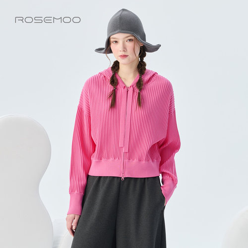 容子木ROSEMOO2026冬商场同款连帽褶皱肌理针织开衫RWM4NP146A