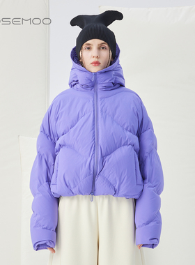 容子木ROSEMOO25冬商场同款微皱肌理短款连帽羽绒服RSS4YP309C