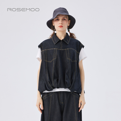 容子木ROSEMOO25秋【商场同款】棉感撞色压线牛仔马甲RSS3AC253B