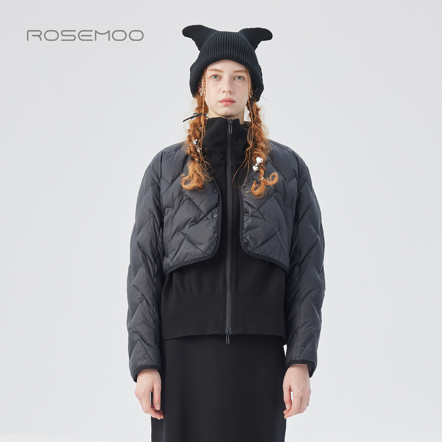 容子木ROSEMOO25冬【商场同款】毛织拼接轻薄款羽绒服RSS4YC269B