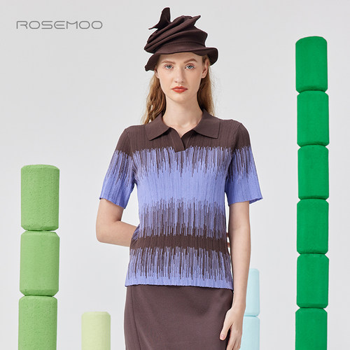ROSEMOO/容子木25夏商场同款线线图案Polo领毛织上衣RSS2TP136A