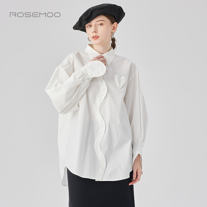 棉感挺括波浪门襟中长款衬衫