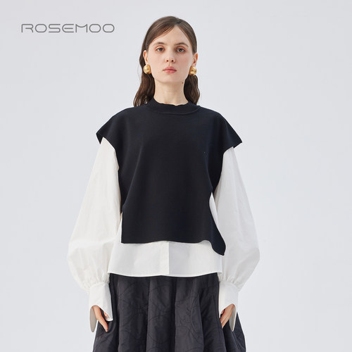 容子木ROSEMOO2026秋商场同款亲肤干爽毛织拼接款上衣RWM3TP025T