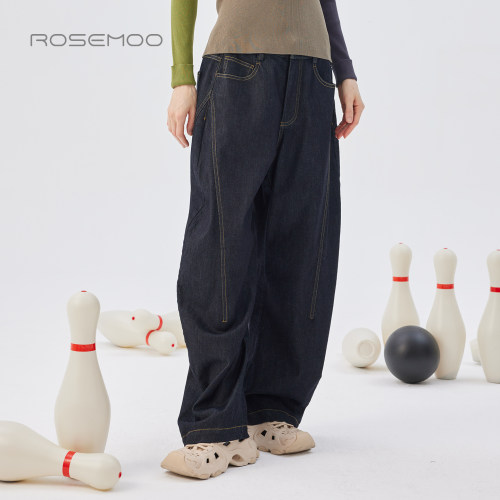 容子木ROSEMOO25秋商场同款棉感撞色压线牛仔宽松长裤RSS3KC256B