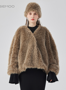 容子木ROSEMOO24年冬季新款长毛V领外套RCL4WP425D