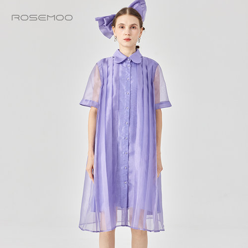 ROSEMOO轻透薄纱压褶长款衬衫