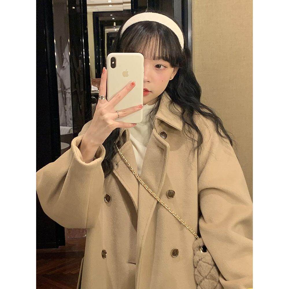 韩系小个子毛呢外套女2025新款秋冬季加厚夹棉呢子中长款大衣风衣