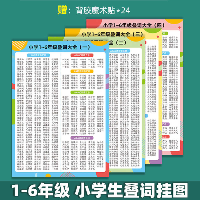 小学生重叠词语大全挂图积累一二三四五六年级aab式abb成语表墙贴