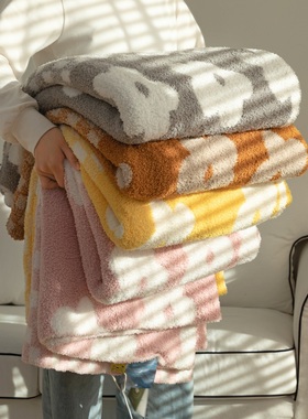 Uncle BombA类半边绒拼接棋盘格花朵针织毯办公室午休毯单人毛毯