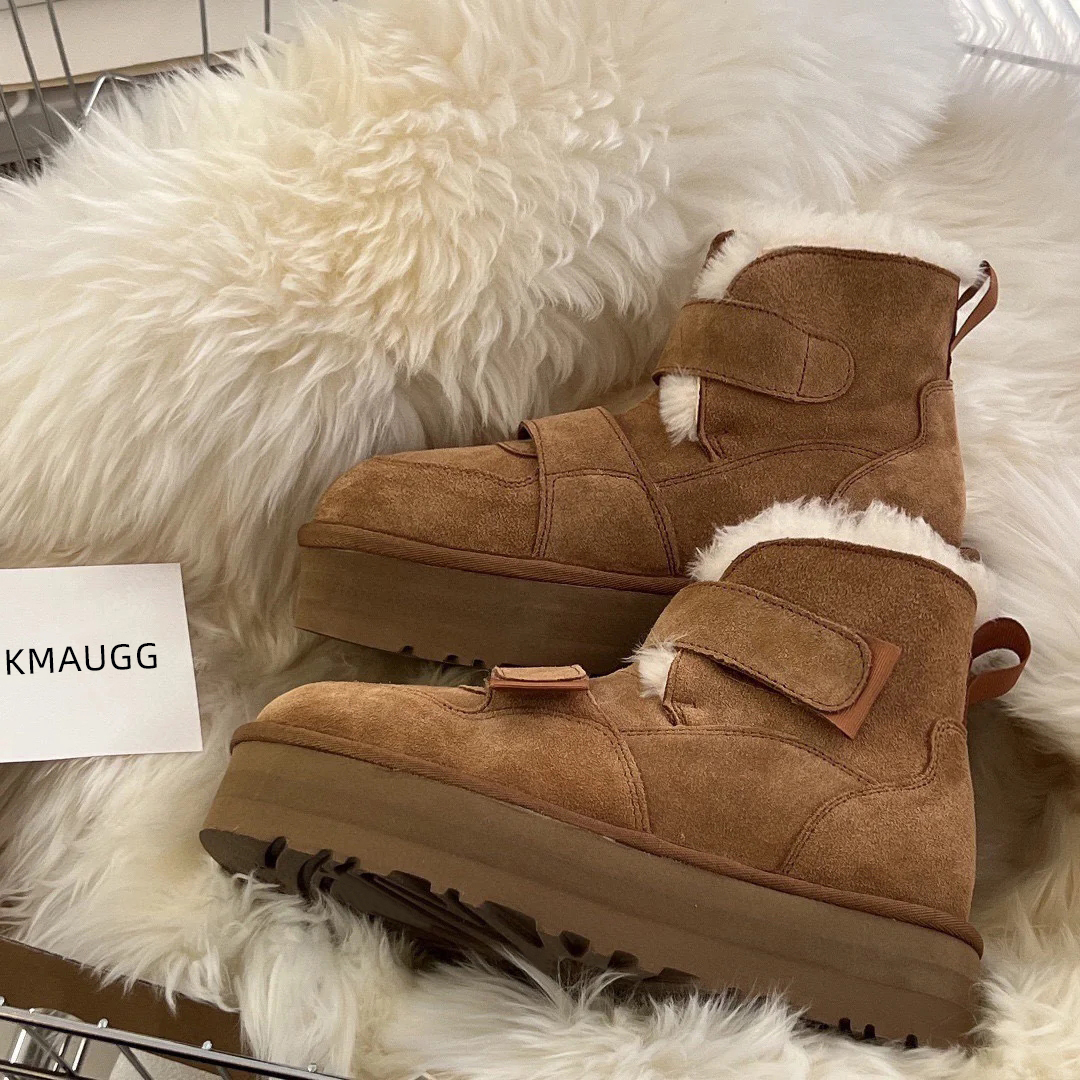 桑坡村羊皮毛一体雪地靴男款2025新款冬季加绒保暖魔术贴休闲棉鞋