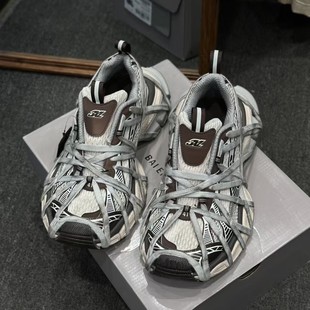 增高厚底休闲鞋 新款 女 男复古做旧2025秋季 巴黎3xl绑带咖色老爹鞋