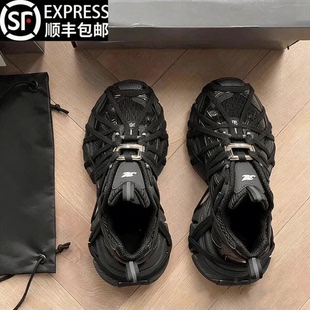 增高厚底运动鞋 绑带黑色做旧2025爆款 子 男女款 巴黎3xl老爹鞋