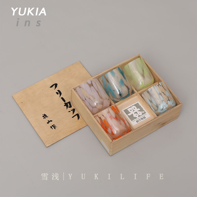 Yuki雪淺中古玻璃 風(fēng)彩杯日式津輕彩點(diǎn)硝子杯酒杯茶杯出口日本ins