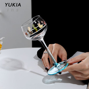 vintage玻璃红酒杯高脚杯子 中古法式 雪浅中古玻璃店 羊驼娃娃杯