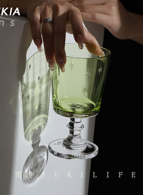 {螺屏暖翠 星河浮霁}中古玻璃vintage法式啤酒杯高脚复古杯子酒杯