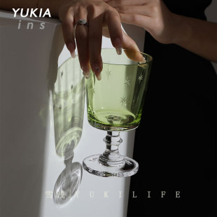 {螺屏暖翠 啤酒杯高脚复古杯子酒杯 星河浮霁}中古玻璃vintage法式