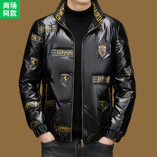 正品意大利长袖白鸭绒羽绒服男冬季新款帅气潮流保暖亮面免洗外套