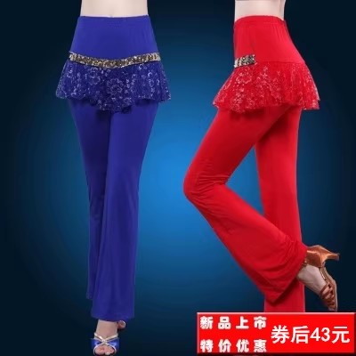 2025夏季广场舞服装新款舞蹈裙裤拉丁舞蹈演出裤裙练功长裤子蕾丝