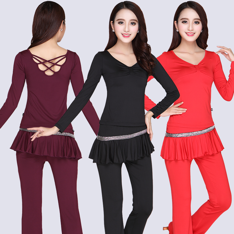 秋冬薄绒舞蹈服装两件套演出广场