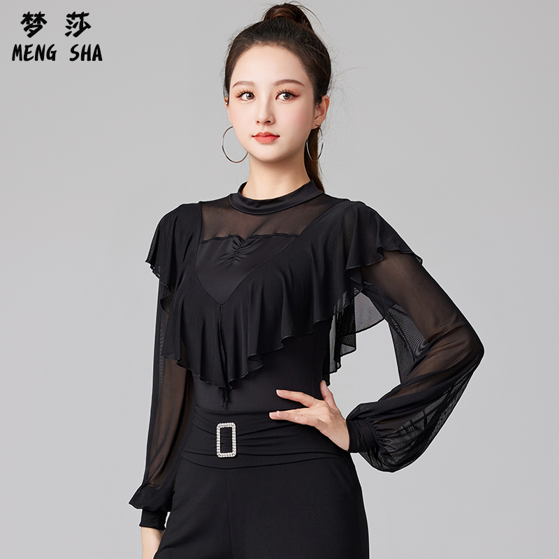 秋冬拉丁舞服装长袖成人女新款上衣舞蹈服专业表演服练功广场舞服