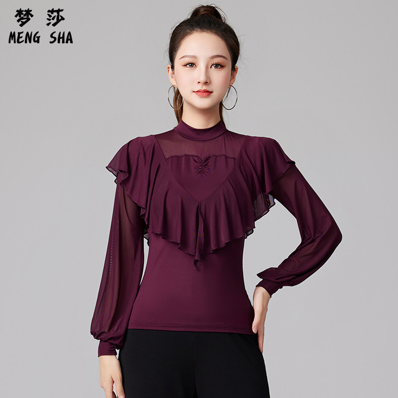 秋季拉丁舞服装上衣女摩登舞长袖