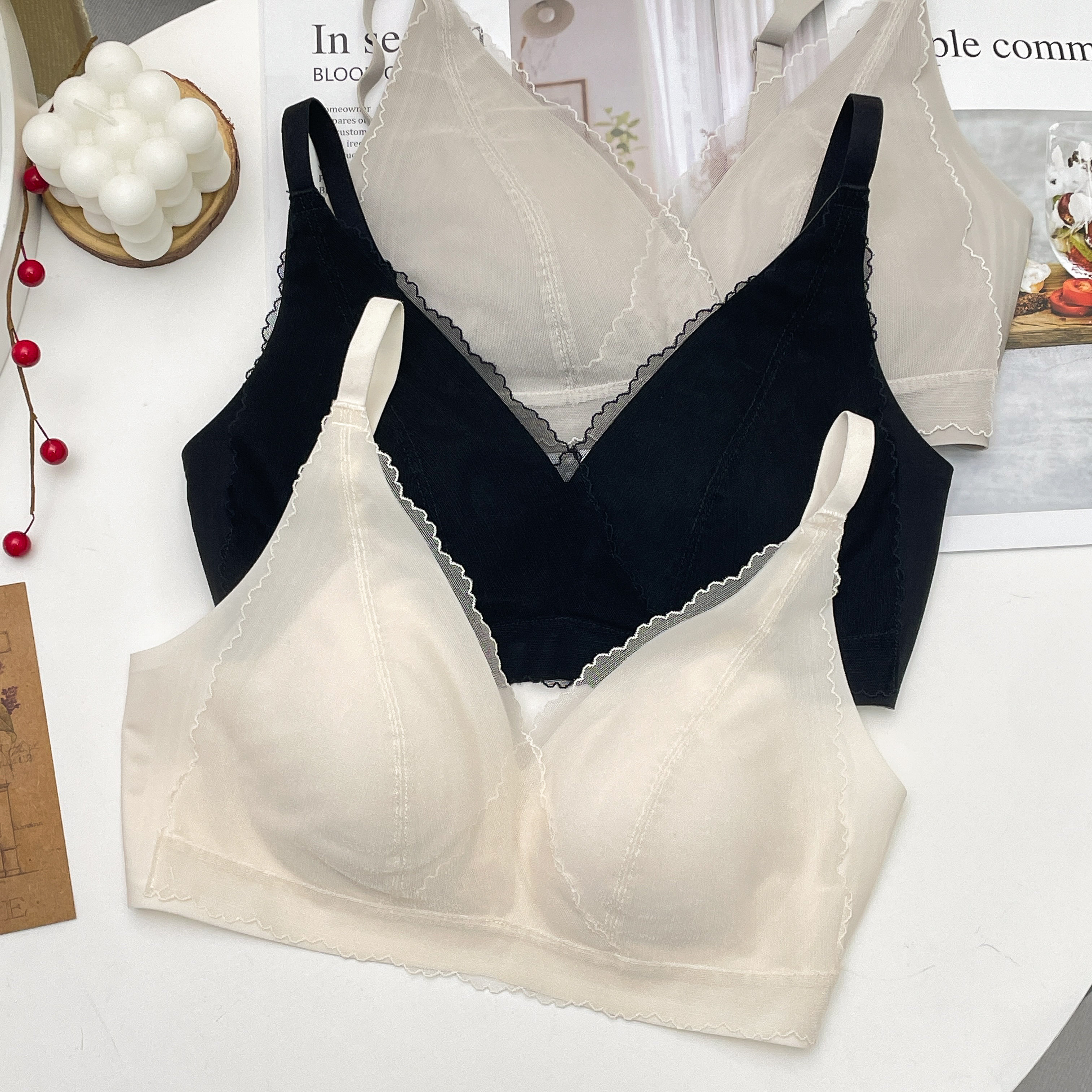 1013性感蕾丝美背内衣女薄款聚拢大胸显小收副乳小清新少女文胸罩