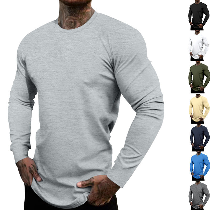 2024秋季新款休闲圆领纯色上衣男士大码宽松长袖T恤Men's T-Shirt