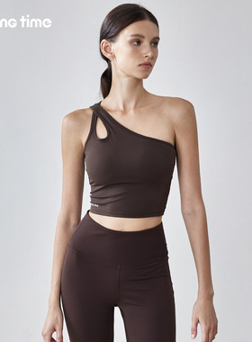 movingtime单肩带运动背心女镂空美背带胸垫健身文胸外穿瑜伽内衣