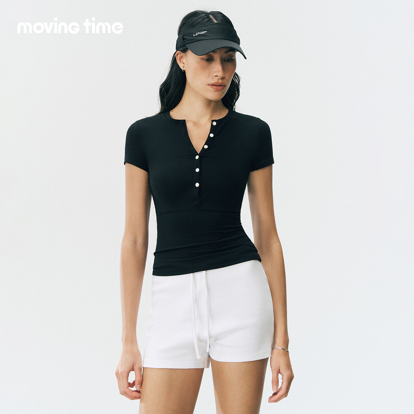 movingtime亨利领运动T恤女跑步训练健身服短袖紧身显瘦瑜伽上衣
