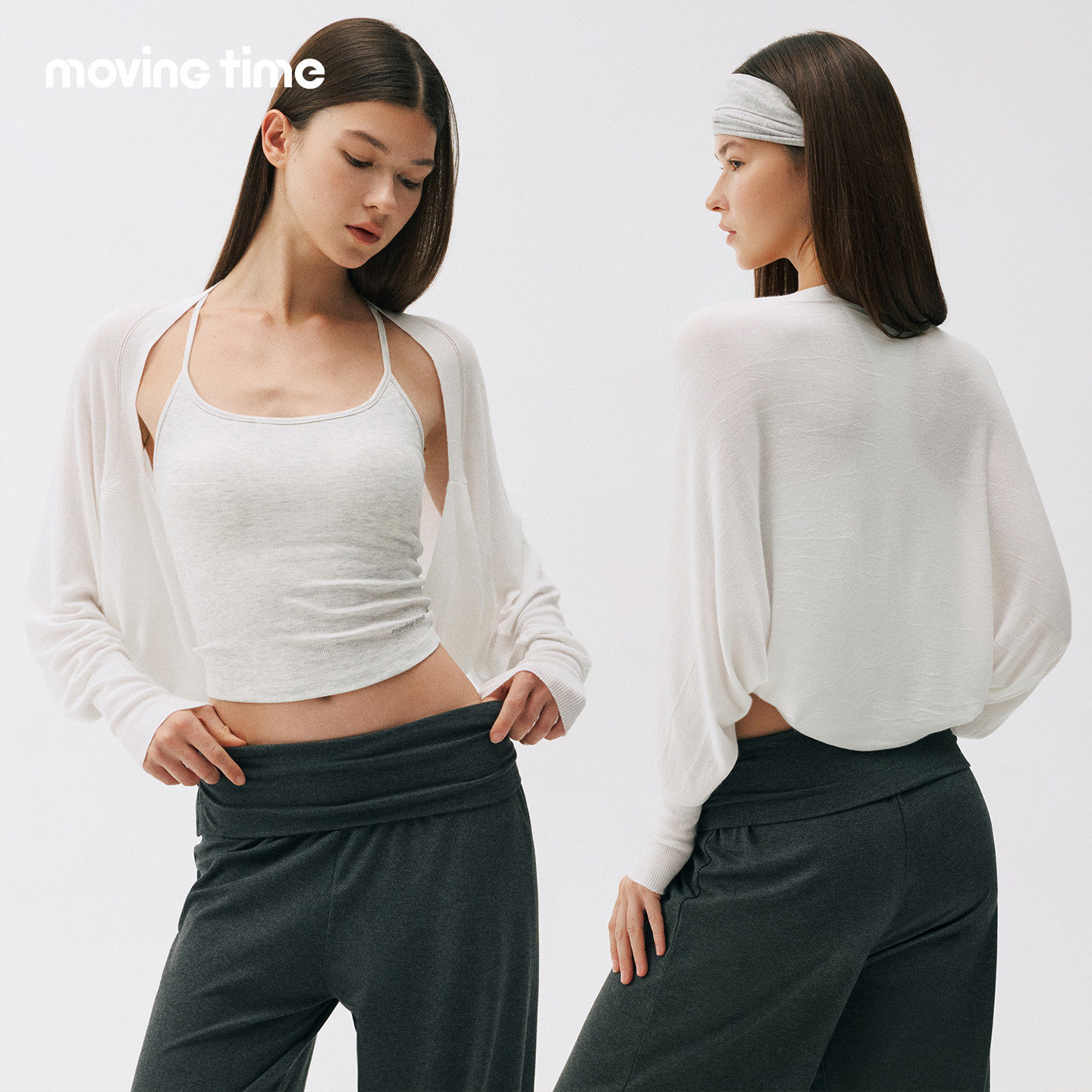 movingtime天丝运动罩衫女蝙蝠袖瑜伽服开衫宽松遮肉长袖健身上衣
