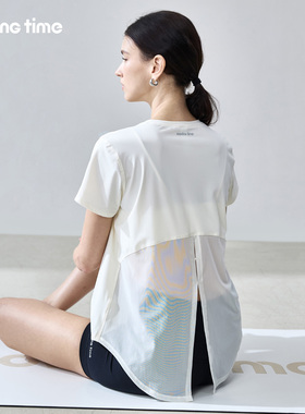 movingtime宽松运动T恤女瑜伽罩衫休闲跑步健身服短袖训练上衣夏