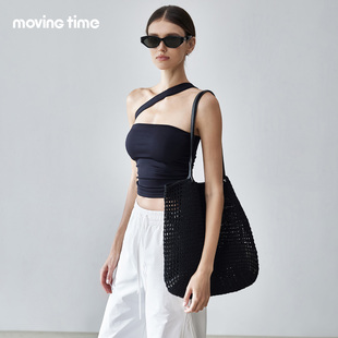 movingtime不对称带胸垫背心女抹胸款 小众设计感单肩美背收腰上衣