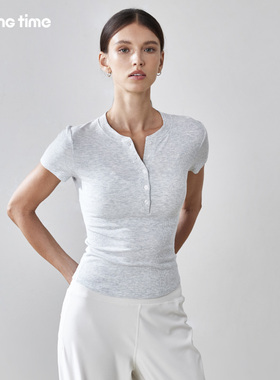 movingtime亨利衫短袖运动上衣女普拉提瑜伽服健身T恤紧身显瘦秋