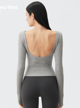 movingtime露背瑜伽服上衣女带胸垫长袖运动普拉提健身服天丝美背