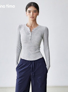 movingtime瑜伽服女亨利衫长袖运动上衣健身服普拉提训练打底秋冬