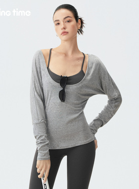 movingtime叠穿瑜伽服上衣女宽松罩衫健身长袖普拉提运动蝙蝠衫春