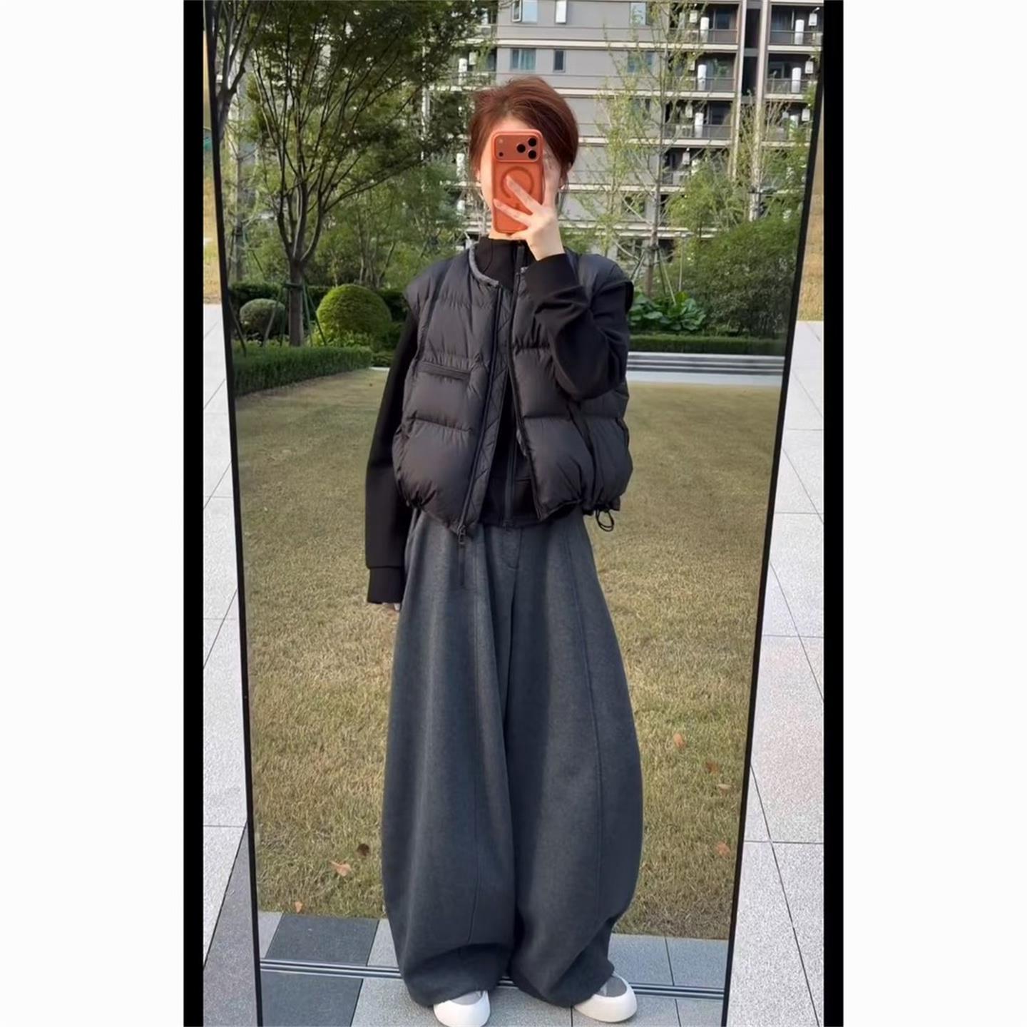 JOYIASS秋冬穿搭一整套简约百搭圆领卫衣搭配保暖服马甲休闲裤三