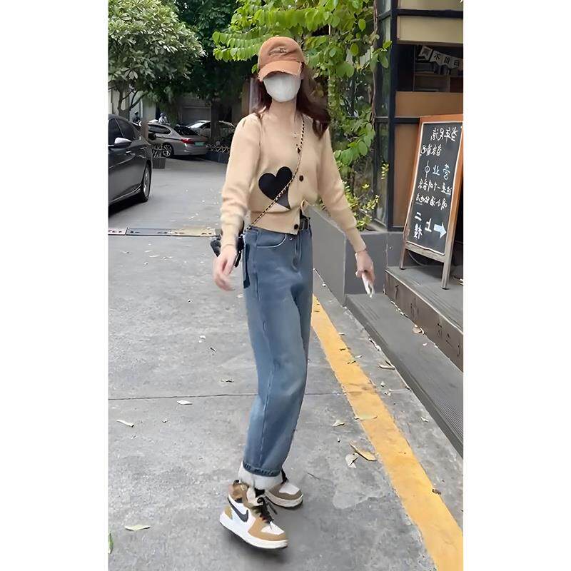 JOYIASS早秋季2025新款女装盐系穿搭御姐两件套直筒牛仔裤艺术生