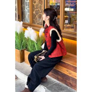 JOYIASS套装女2025新款冬装复古新中式马甲外套修身内搭上衣阔腿