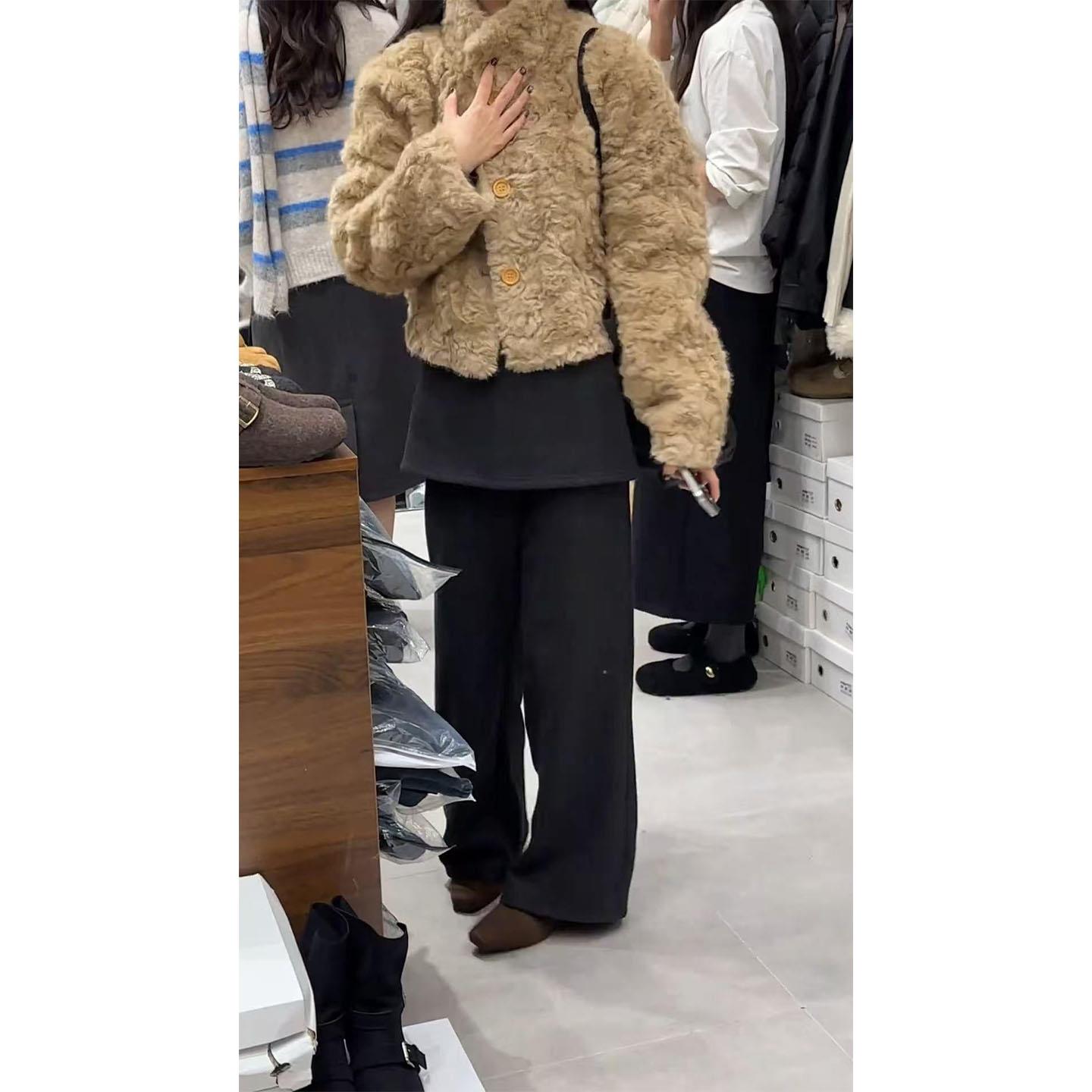 JOYIASS韩系一整套深冬穿搭高级感短款毛绒外套时尚遮胯显瘦阔腿