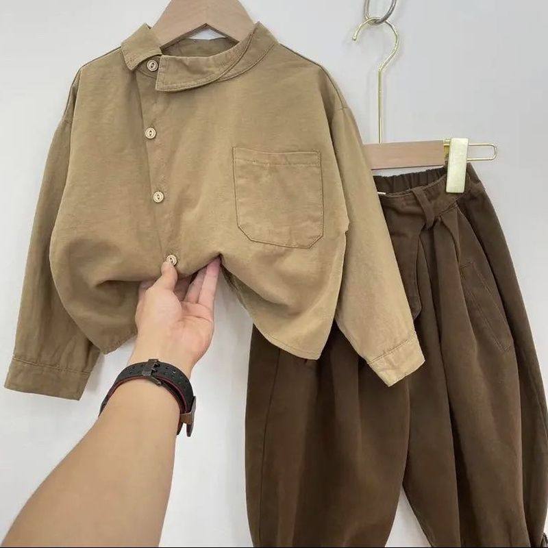 人手一套~韩版春秋男女童复古小翻领衬衫春秋季休闲直筒长裤套装,运动/瑜伽/健身/球迷用品,亲子家庭装,淘宝优惠券,粉丝福利购,淘宝优惠卷