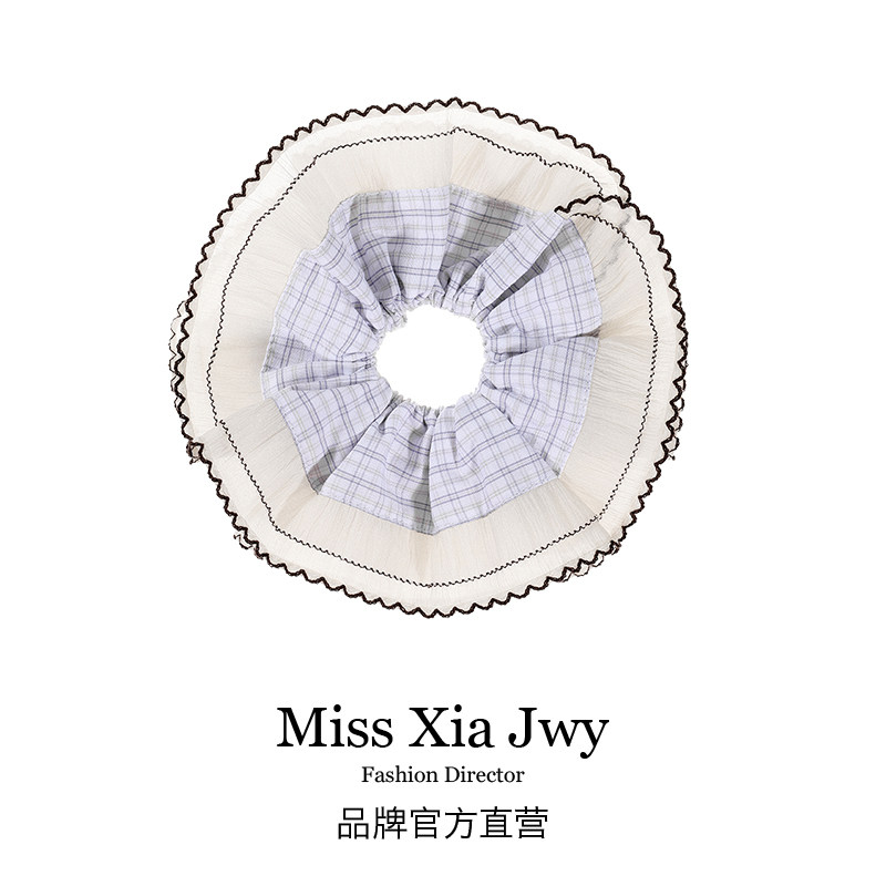 蕾丝边双层大肠发圈蓝色格子方巾头花女士法式芭蕾风皮筋头绳发饰,饰品/流行首饰/时尚饰品新,发饰,淘宝优惠券,粉丝福利购,淘宝优惠卷