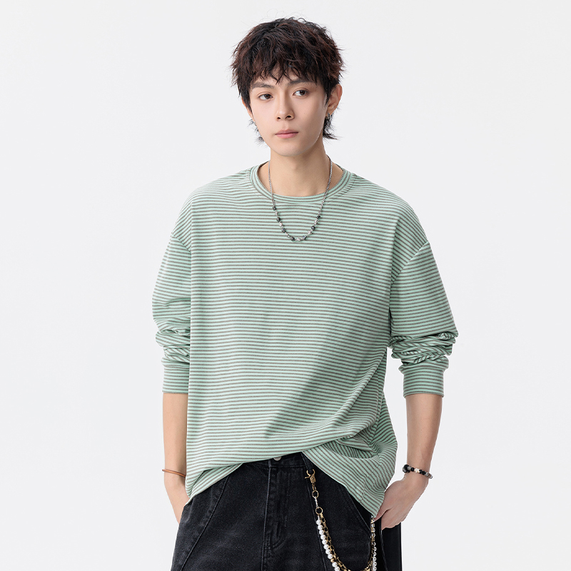 STA秋圆领t恤打底条纹针织衫长袖