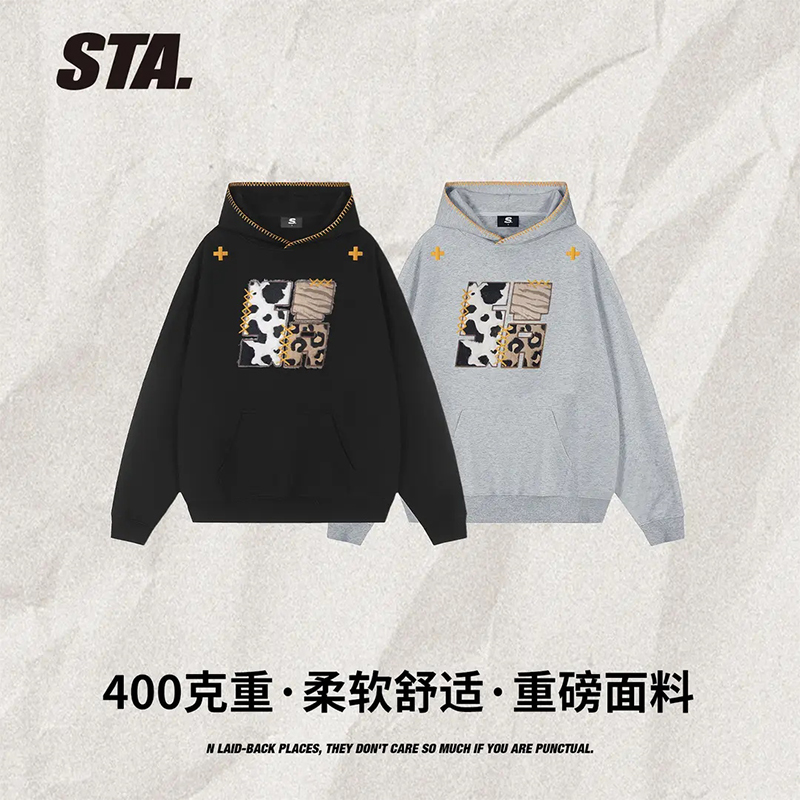 STA高街连帽衫百搭美式重磅卫衣