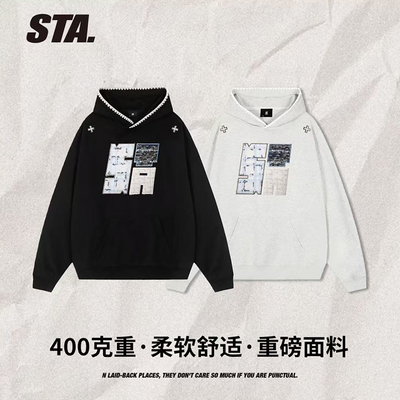 STA高街美式复古男女连帽卫衣潮