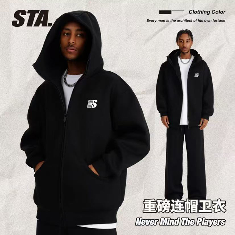 STA高街开衫拉链连帽卫衣外套男